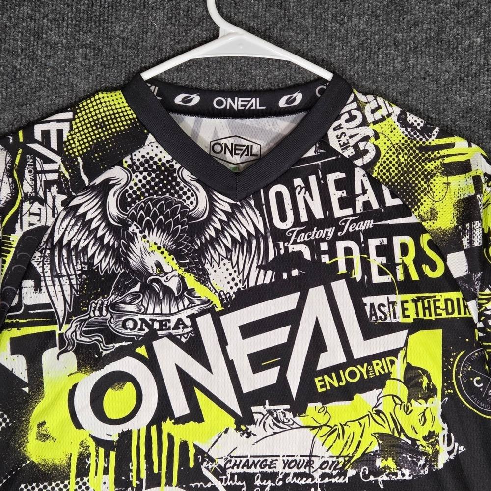 O'Neal Motocross Jersey Youth L Black Neon Yellow Eagle Tank BMX Racing Shirt
